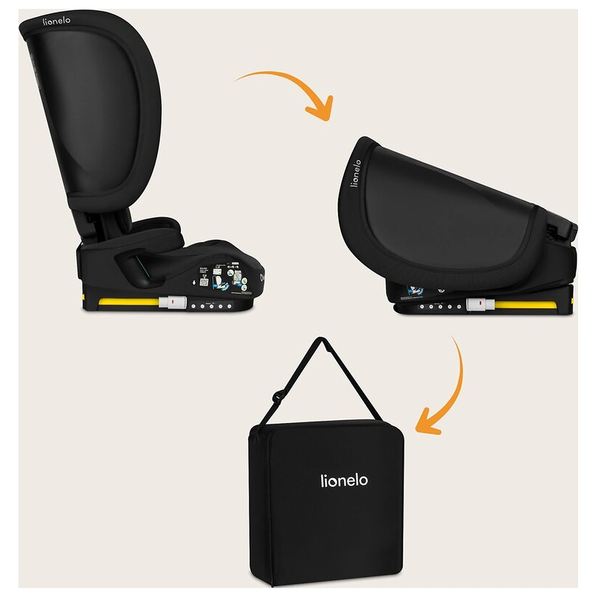 Scaun auto pliabil, Lionelo, Orin, i-Size, 100-150 cm, Isofix+Top Tether, Husa transport, Negru Carbon [3]