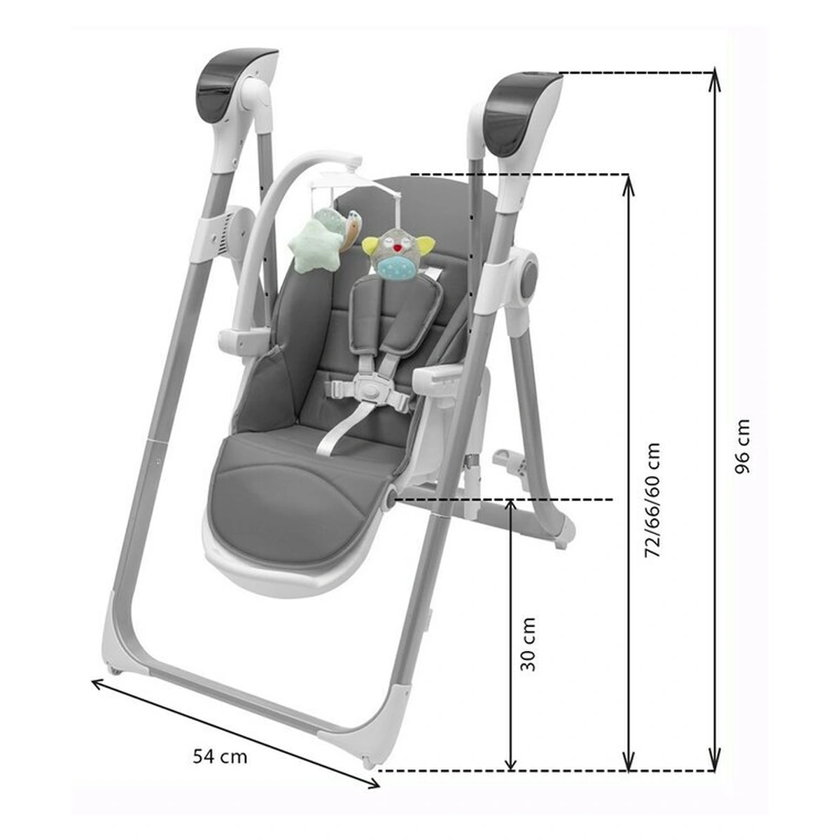 Scaun de masa 2 in 1, New Baby, Smart, leagan pentru copii, telecomanda, 5 viteze de leganare, melodii si jucarii, 0-36 luni, Grey [13]
