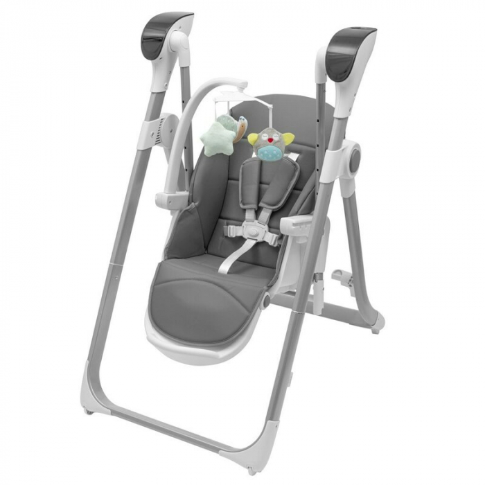 Scaun de masa 2 in 1, New Baby, Smart, leagan pentru copii, telecomanda, 5 viteze de leganare, melodii si jucarii, 0-36 luni, Grey [3]