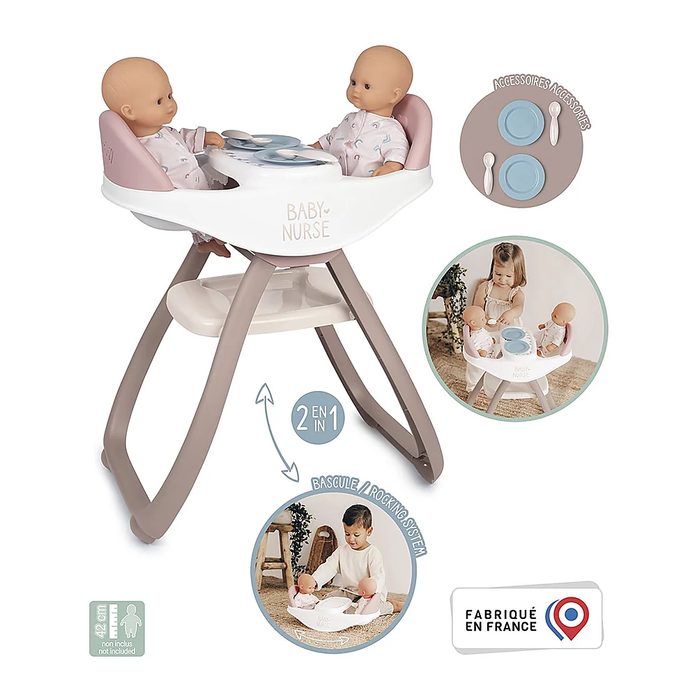 Scaun de masa pentru papusi Smoby Baby Nurse Twin 2 in 1 maro [2]
