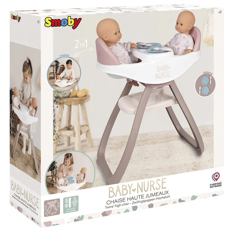 Scaun de masa pentru papusi Smoby Baby Nurse Twin 2 in 1 maro [2]