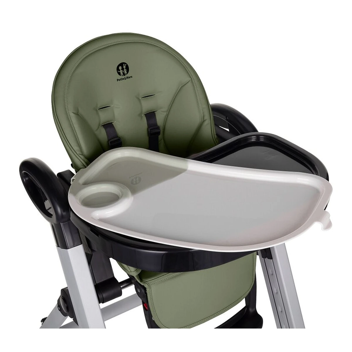 Scaun de masa, Petite&Mars, Tasty, Spatar, suport picioare si tavita reglabile, Cu roti, Mature Olive [10]