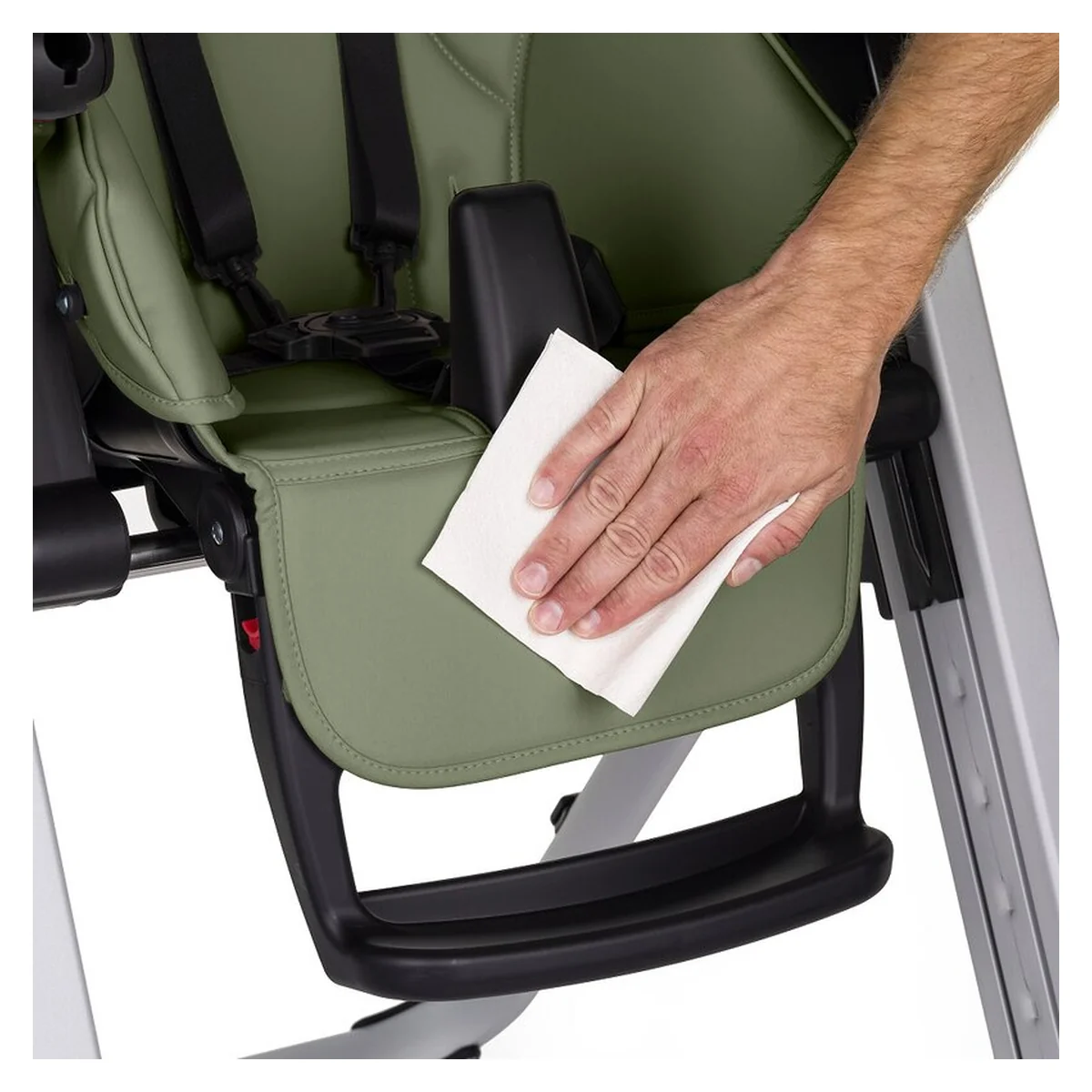 Scaun de masa, Petite&Mars, Tasty, Spatar, suport picioare si tavita reglabile, Cu roti, Mature Olive [11]