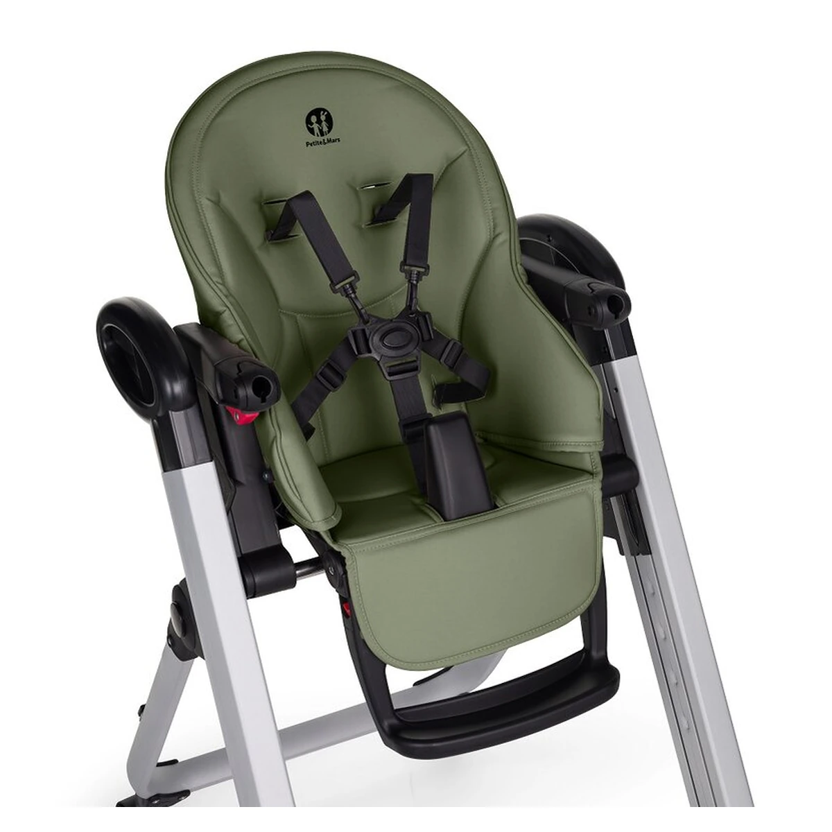 Scaun de masa, Petite&Mars, Tasty, Spatar, suport picioare si tavita reglabile, Cu roti, Mature Olive [9]