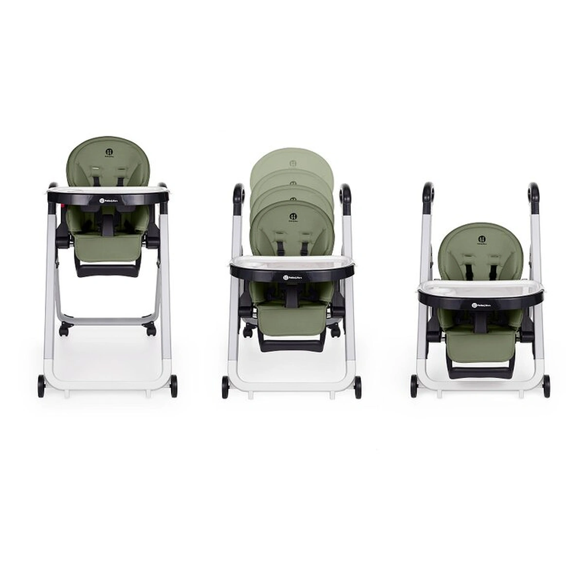 Scaun de masa, Petite&Mars, Tasty, Spatar, suport picioare si tavita reglabile, Cu roti, Mature Olive [7]