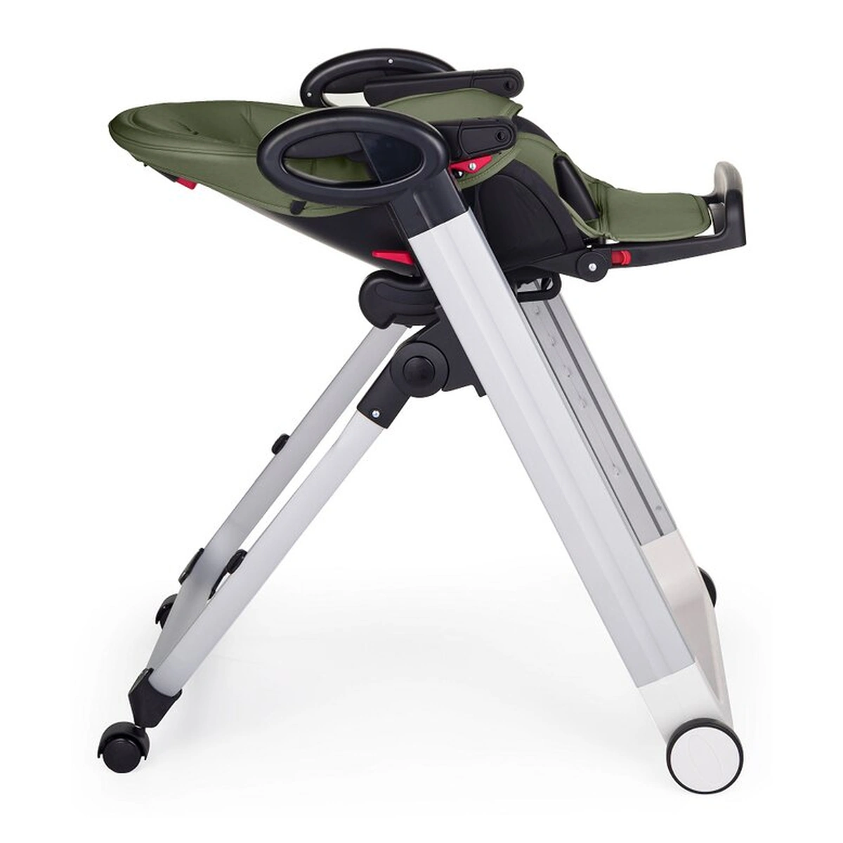 Scaun de masa, Petite&Mars, Tasty, Spatar, suport picioare si tavita reglabile, Cu roti, Mature Olive [8]