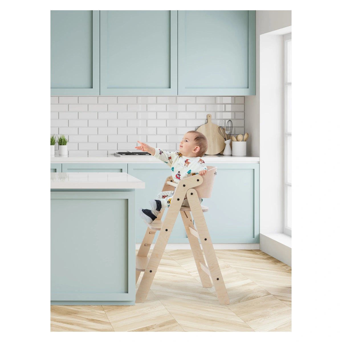 Scaun de masa pliabil din lemn MamaToyz, multifunctional si transformabil cu masuta, 6 luni - adolescent, Verde [3]