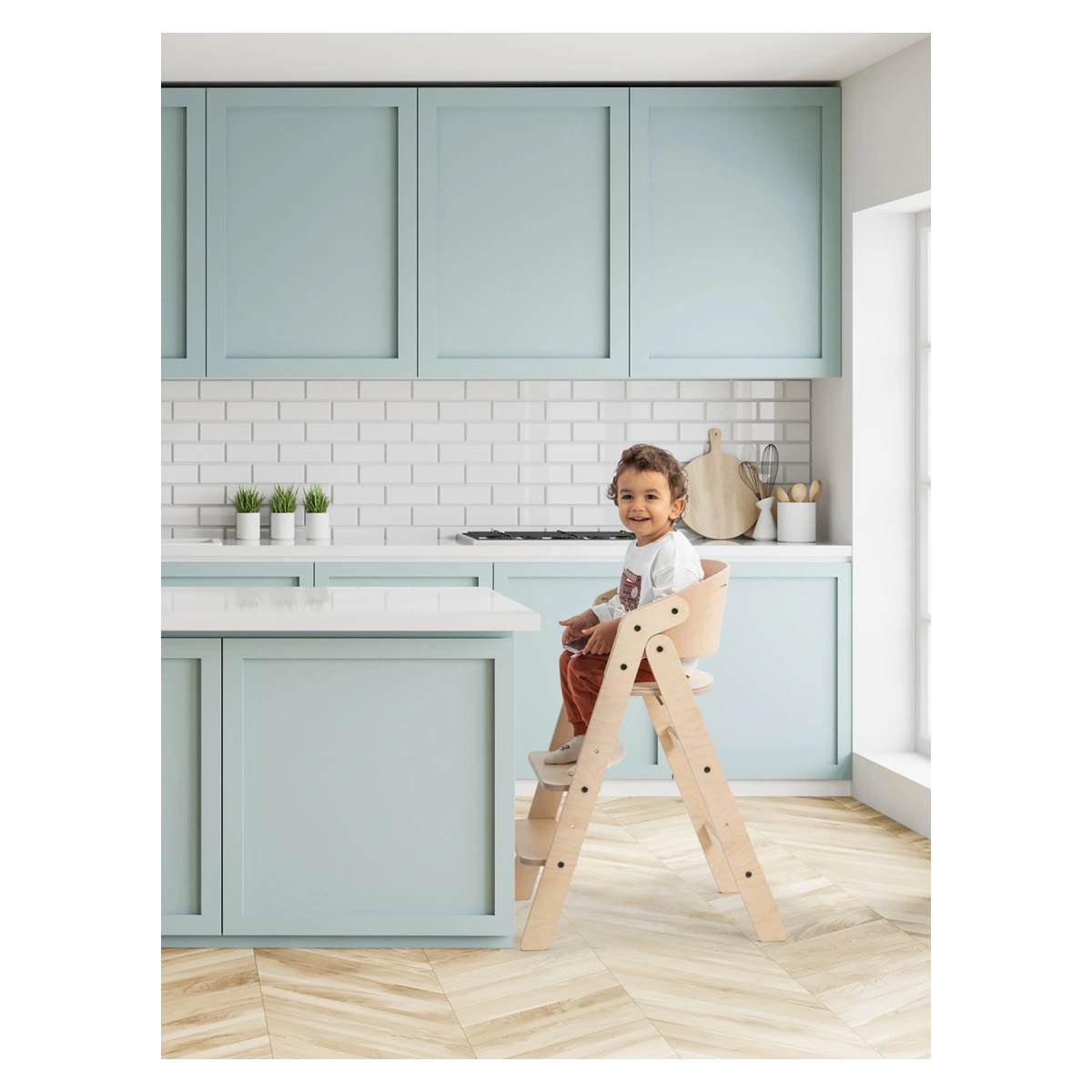 Scaun de masa pliabil din lemn MamaToyz, multifunctional si transformabil cu masuta, 6 luni - adolescent, Verde [4]