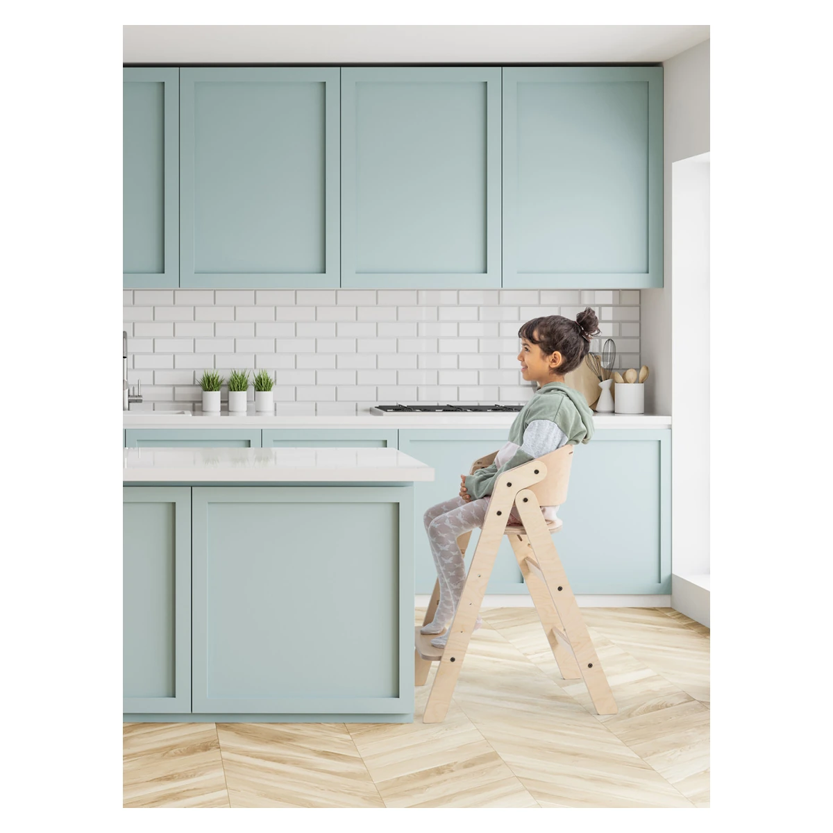 Scaun de masa pliabil din lemn MamaToyz, multifunctional si transformabil cu masuta, 6 luni - adolescent, Verde [2]