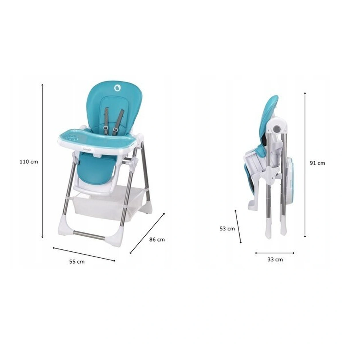 Lionelo - Scaun de masa Reglabil, 6 Pozitii pe inaltime, Spatar reglabil in 3 pozitii, Linn Plus din metal, Conform cu standardul europeane de securitate EN14988, Turcoaz [15]