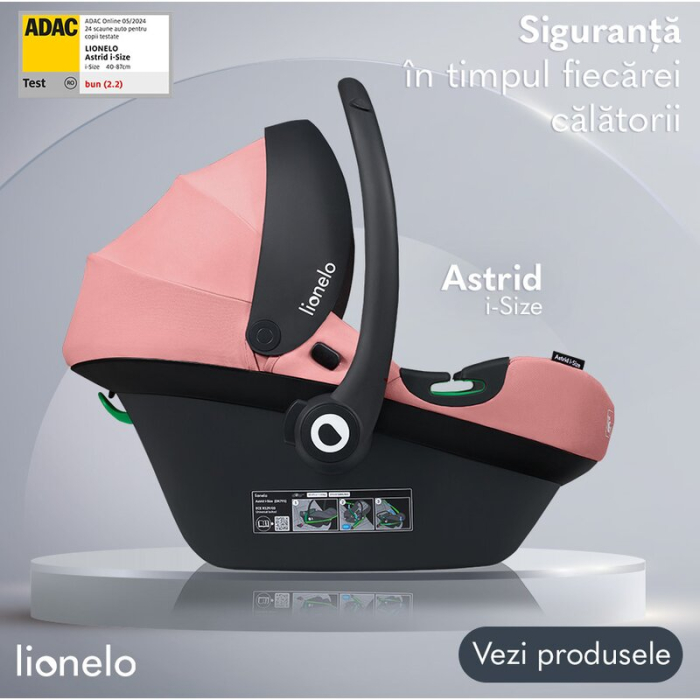 Scoica auto, Lionelo, i-Size Astrid, 0-13 Kg, 40-87 cm, Testat ADAC, Roz [13]