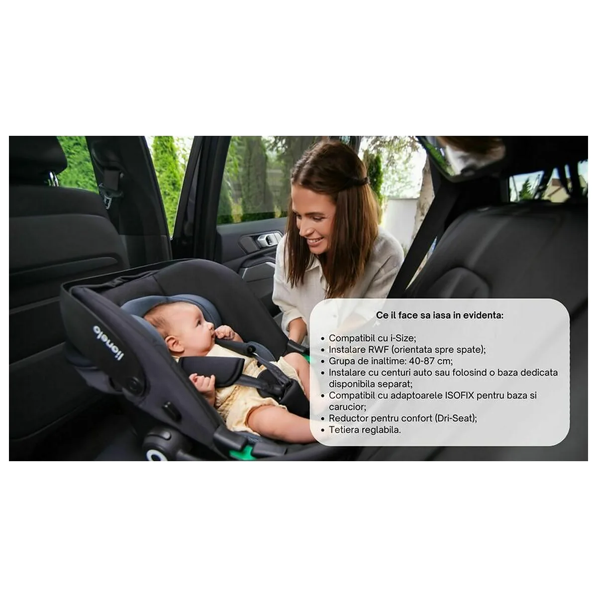 Scoica auto, Lionelo, i-Size Astrid, Include baza Isofix, 0-13 Kg, 40-87 cm, Testat ADAC, Bej [30]