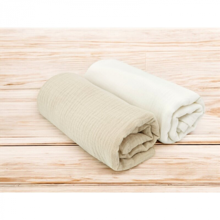Set 2 museline, MimiNu, Multifunctionale, Din bumbac certificat Oeko Tex Standard 100,80x80 cm, Warm beige and Cream [3]