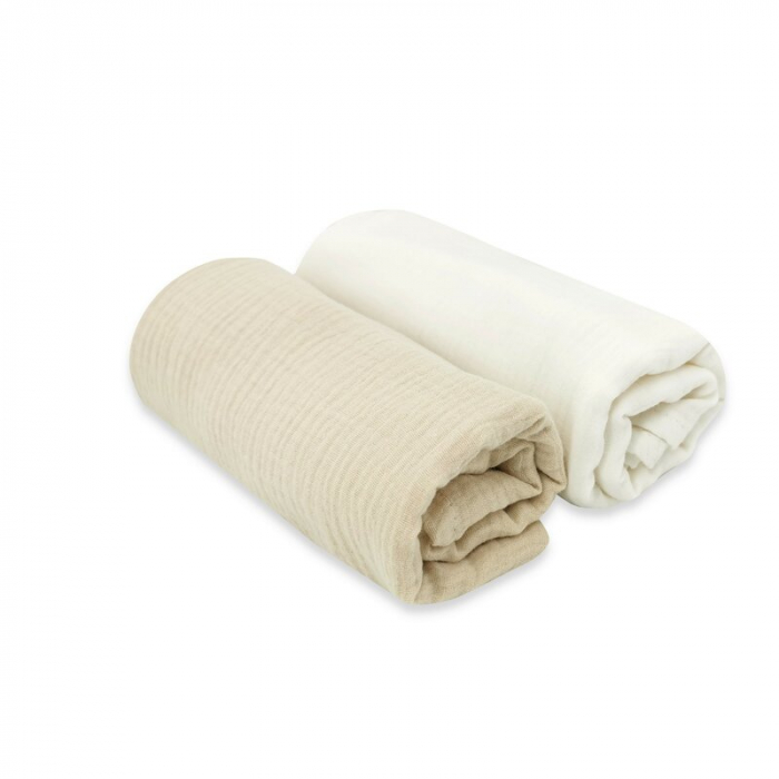 Set 2 museline, MimiNu, Multifunctionale, Din bumbac certificat Oeko Tex Standard 100,80x80 cm, Warm beige and Cream [2]