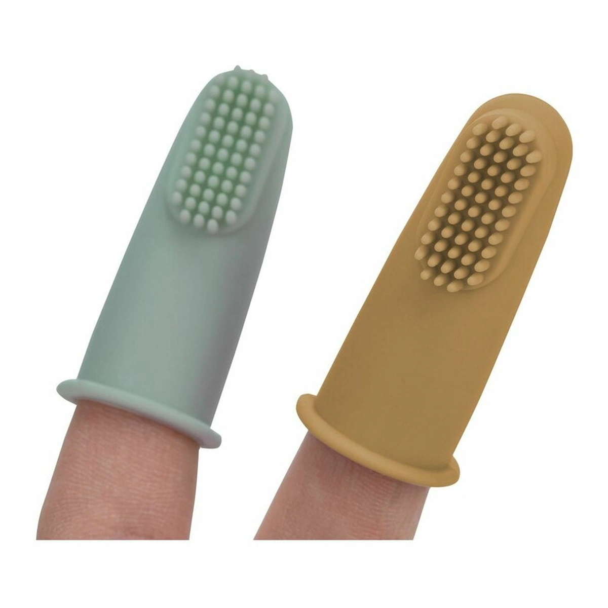 Set 2 periute de dinti pentru deget, FreeON, Cu peri moi, Silicon, 0 luni+, Green/Ochre [2]