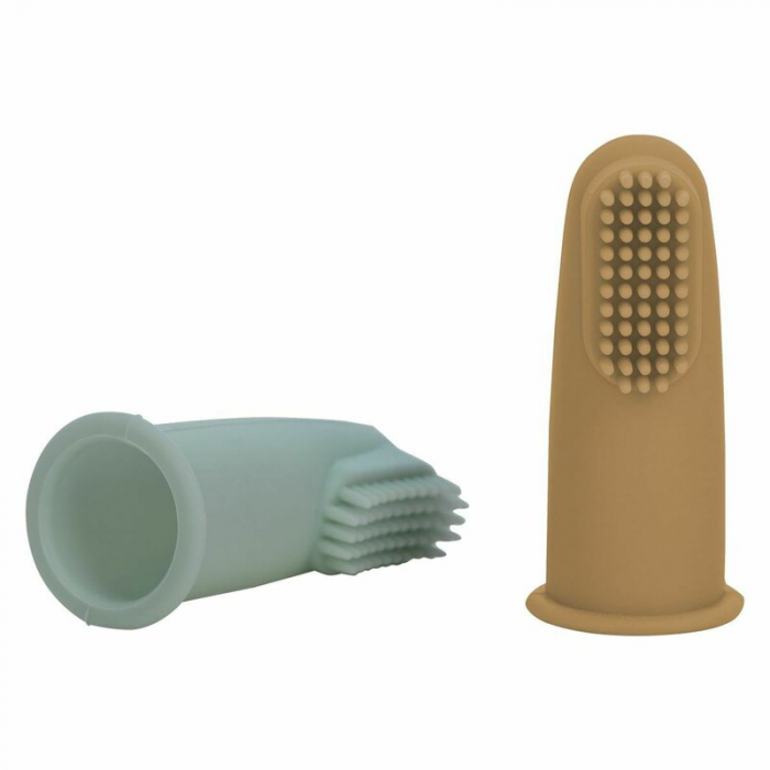 Set 2 periute de dinti pentru deget, FreeON, Cu peri moi, Silicon, 0 luni+, Green/Ochre [4]