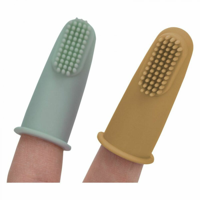 Set 2 periute de dinti pentru deget, FreeON, Cu peri moi, Silicon, 0 luni+, Green/Ochre [2]