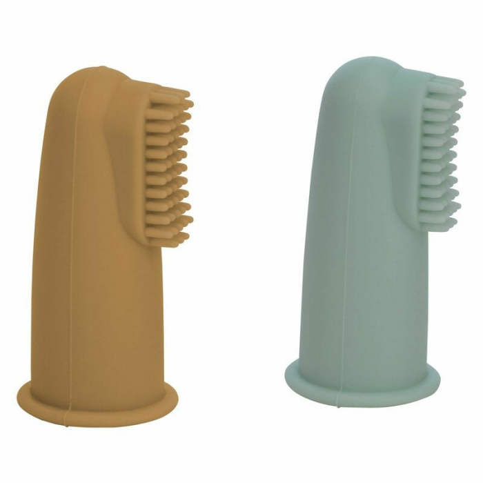 Set 2 periute de dinti pentru deget, FreeON, Cu peri moi, Silicon, 0 luni+, Green/Ochre [3]