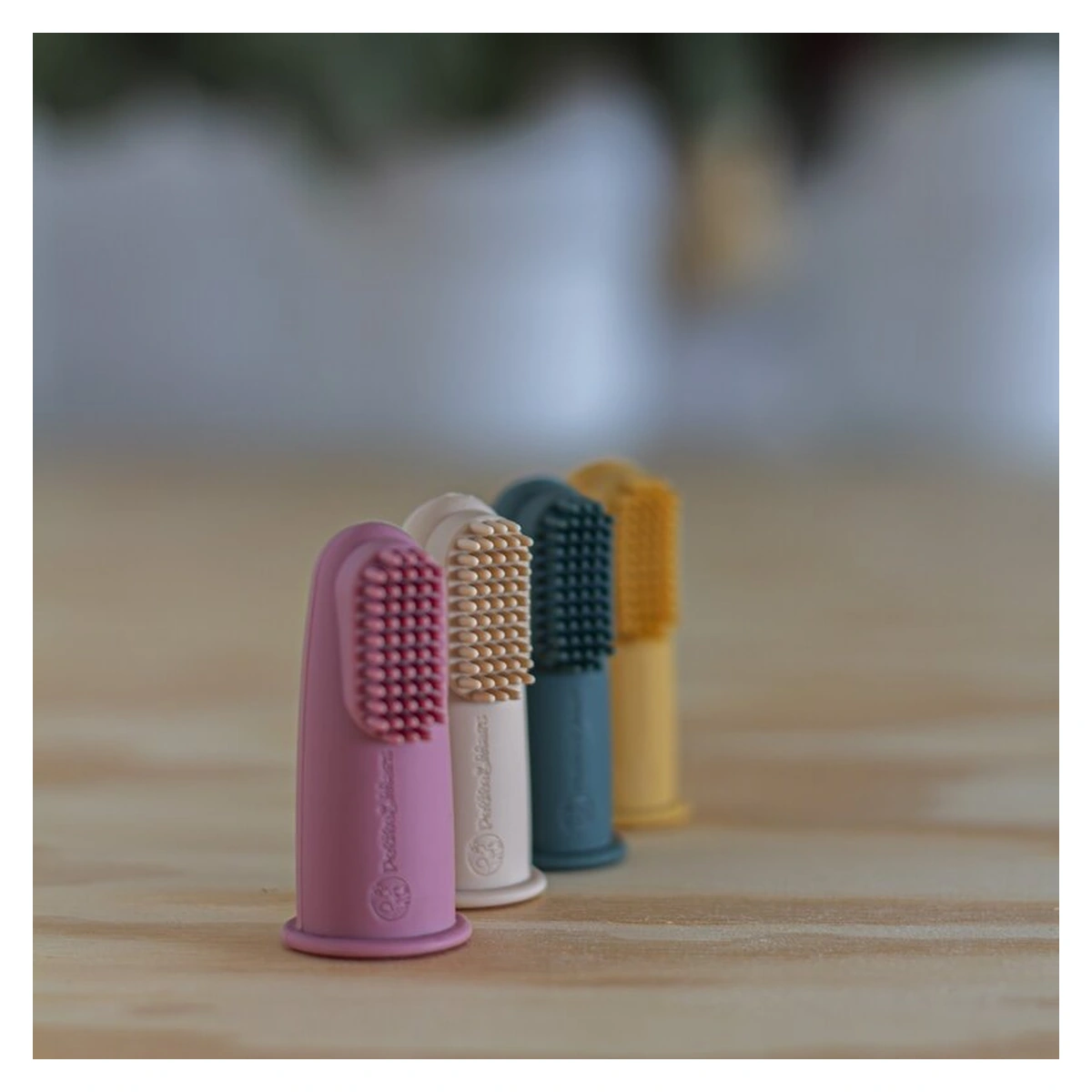 Set 2 periute de dinti pentru deget, Petite&Mars, Cu peri moi, Silicon, 0 luni+, Roz/Bej [5]