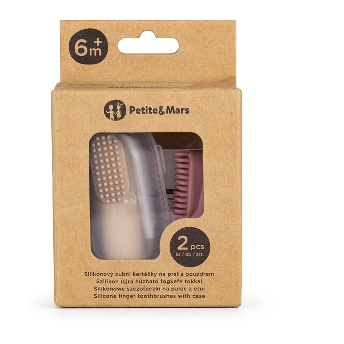 Set 2 periute de dinti pentru deget, Petite&Mars, Cu peri moi, Silicon, 0 luni+, Roz/Bej [4]