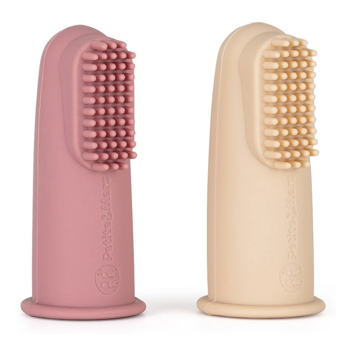 Set 2 periute de dinti pentru deget, Petite&Mars, Cu peri moi, Silicon, 0 luni+, Roz/Bej [2]