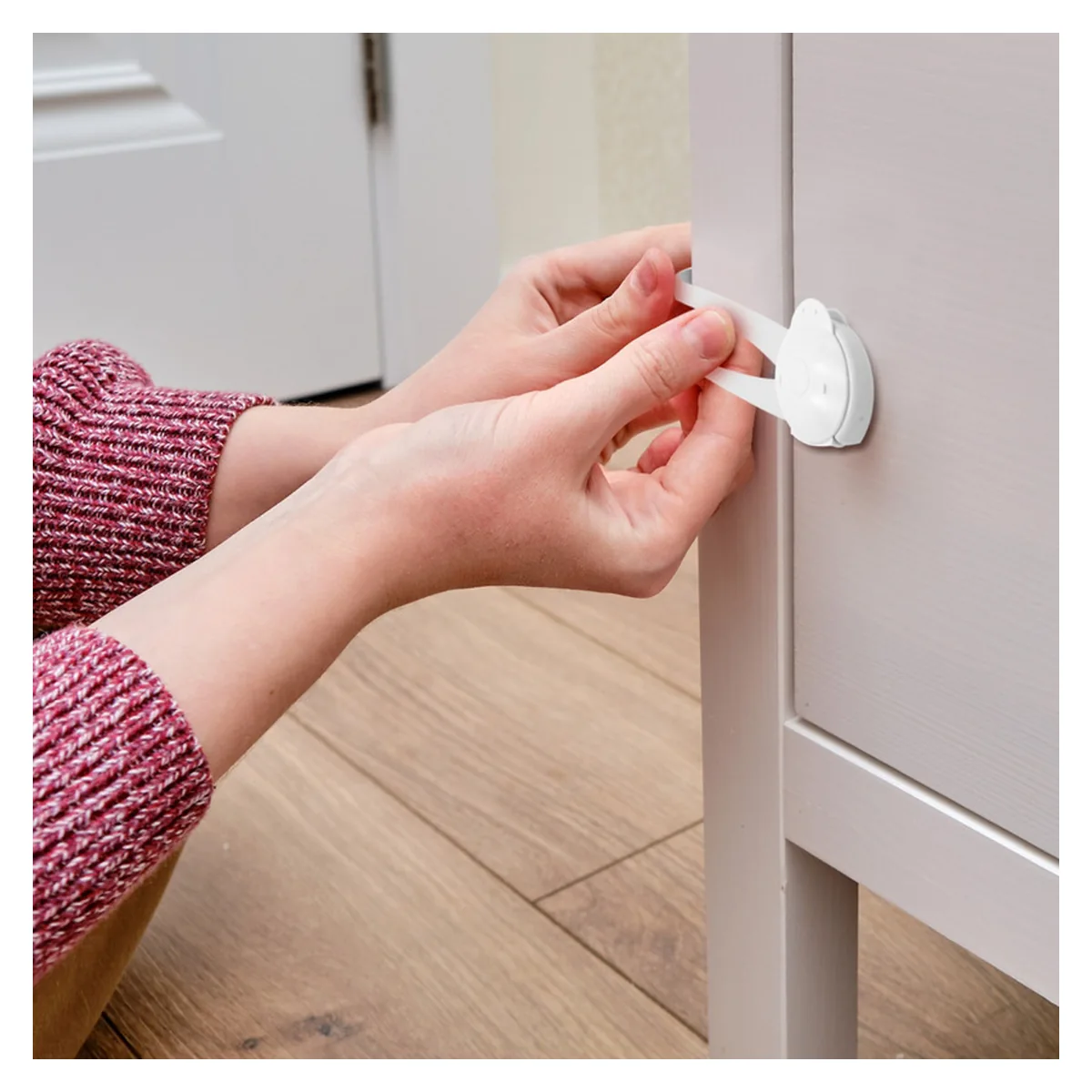 Set 2 sisteme de siguranta multifunctionale, Flexibile, pentru sertare/dulapuri/frigider, Alb [5]