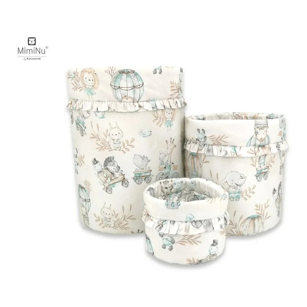 Set 3 cosuri rotunde, MimiNu, Dimensiuni 50x35 cm, 35x30 cm, 19x23 cm, bumbac, Zoo on Bikes Nugat [3]