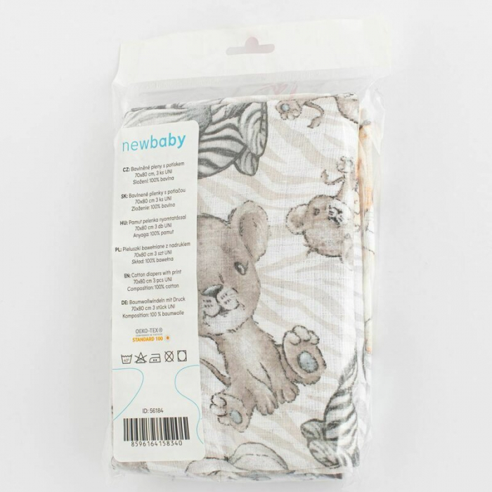Set 3 scutece, New Baby, Multifunctionale, bumbac 100%, 70x80 cm, Multicolor [7]