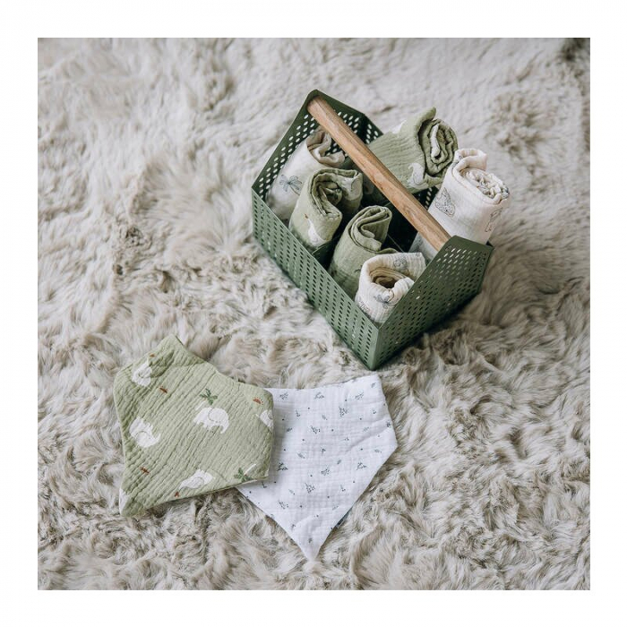 Set 4 lavete pentru ingrijirea bebelusilor, Bubaba, Din muselina, 40x40 cm, Green/Beige [2]