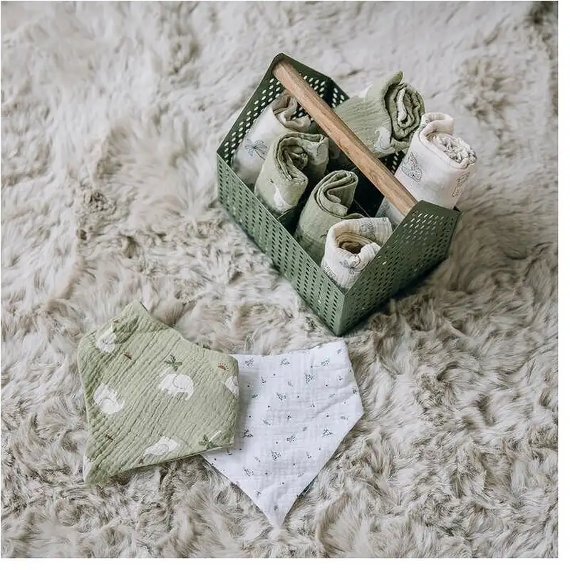 Set 4 lavete pentru ingrijirea bebelusilor, Bubaba, Din muselina, 40x40 cm, Green/Beige [2]