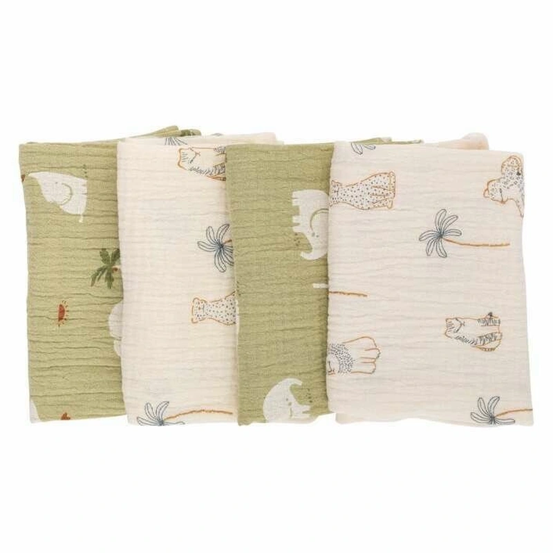 Set 4 lavete pentru ingrijirea bebelusilor, Bubaba, Din muselina, 40x40 cm, Green/Beige [1]