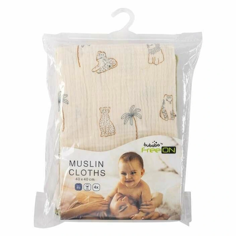 Set 4 lavete pentru ingrijirea bebelusilor, Bubaba, Din muselina, 40x40 cm, Green/Beige [3]