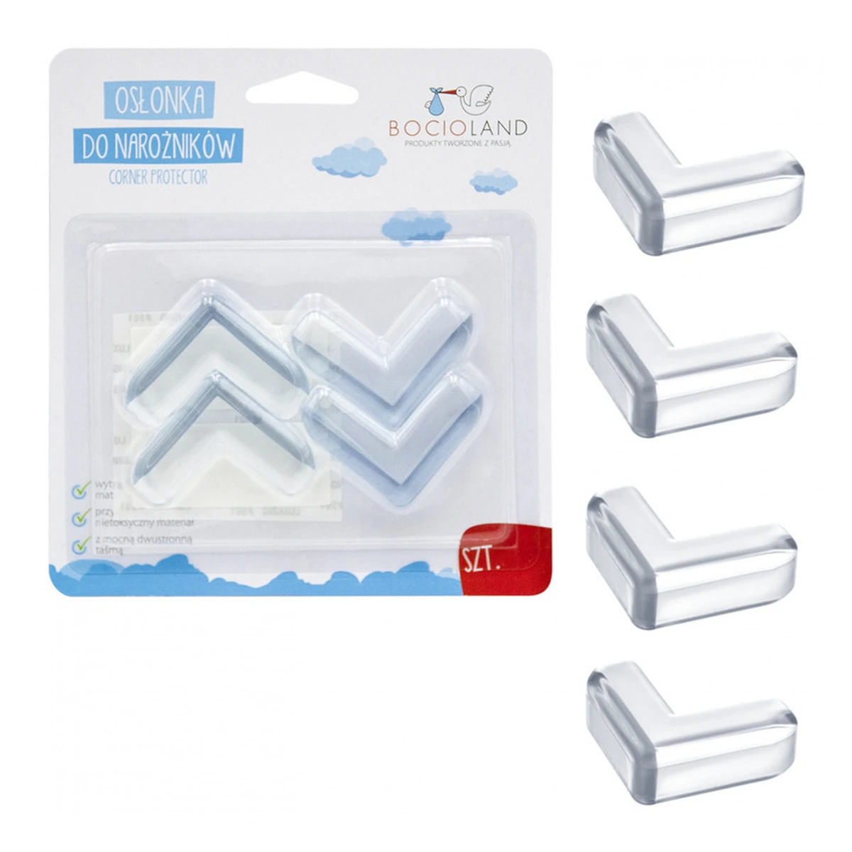 Set 4 protectii colturi, Cu banda adeziva pentru montare usoara, Din silicon flexibil, Transparent [2]