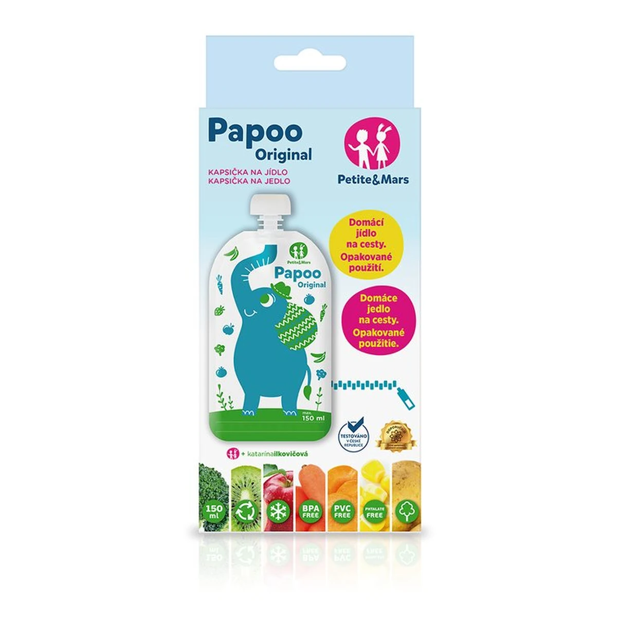 Set 6 pungi reutilizabile pentru hranire cu elefantei Papoo Albastru [3]