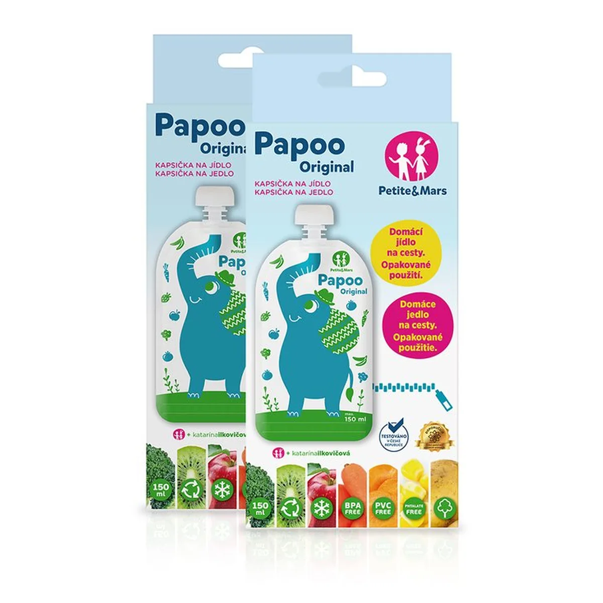 Set 6 pungi reutilizabile pentru hranire cu elefantei Papoo Albastru [4]