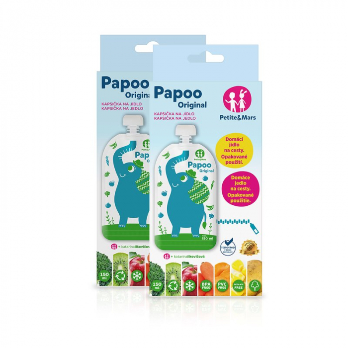 Set 6 pungi reutilizabile pentru hranire cu elefantei Papoo Albastru [3]