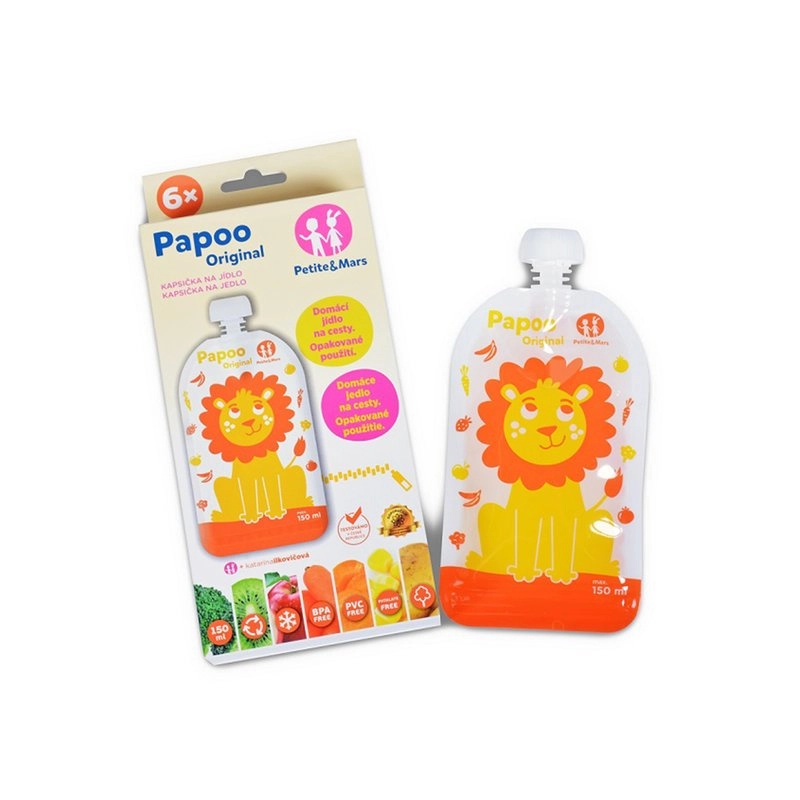 Set 6 pungi reutilizabile pentru hranire cu leuti Papoo Portocaliu [3]