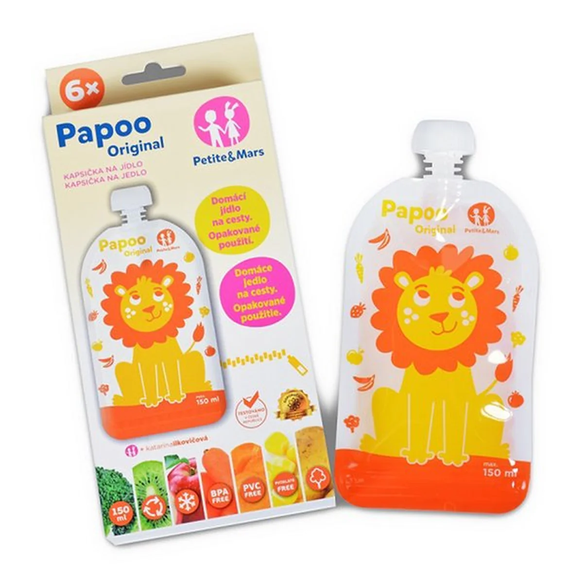 Set 6 pungi reutilizabile pentru hranire cu leuti Papoo Portocaliu [2]