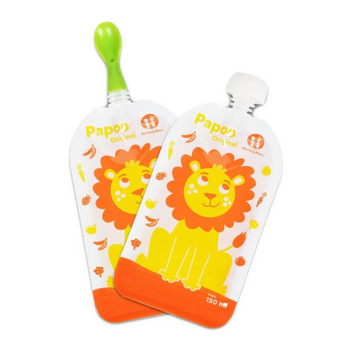 Set 6 pungi reutilizabile pentru hranire cu leuti Papoo Portocaliu [5]