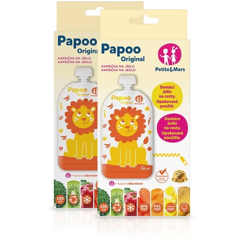 Set 6 pungi reutilizabile pentru hranire cu leuti Papoo Portocaliu [2]