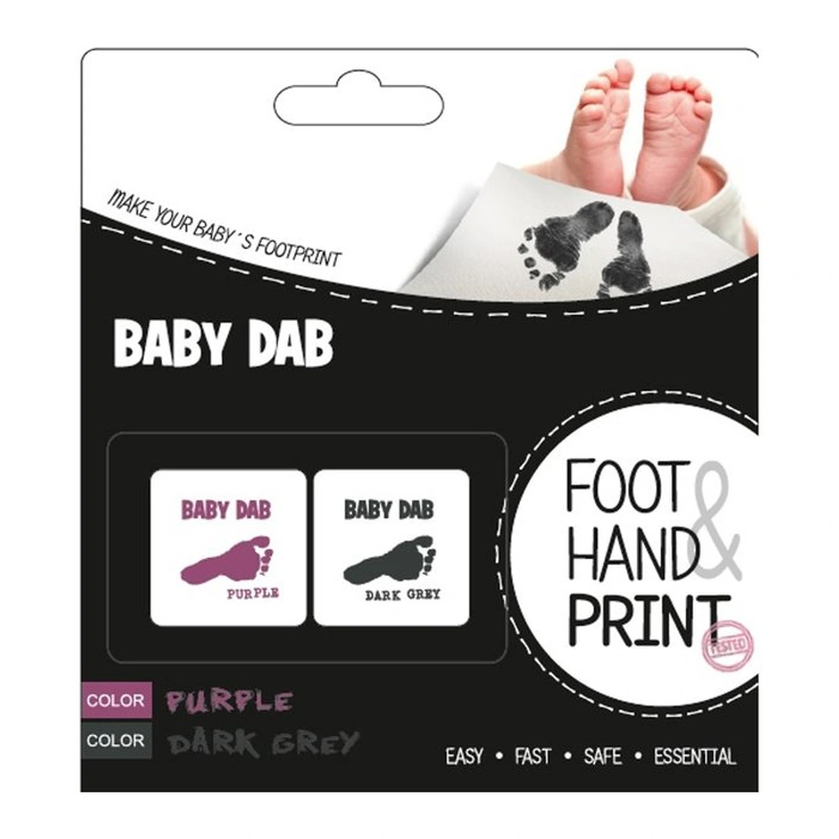Set amprente mulaj, Petite&Mars, Baby Dab, Cu cerneala, Pentru 20 de amprente manuta sau piciorus, Non-toxic, Violet/Gri [4]
