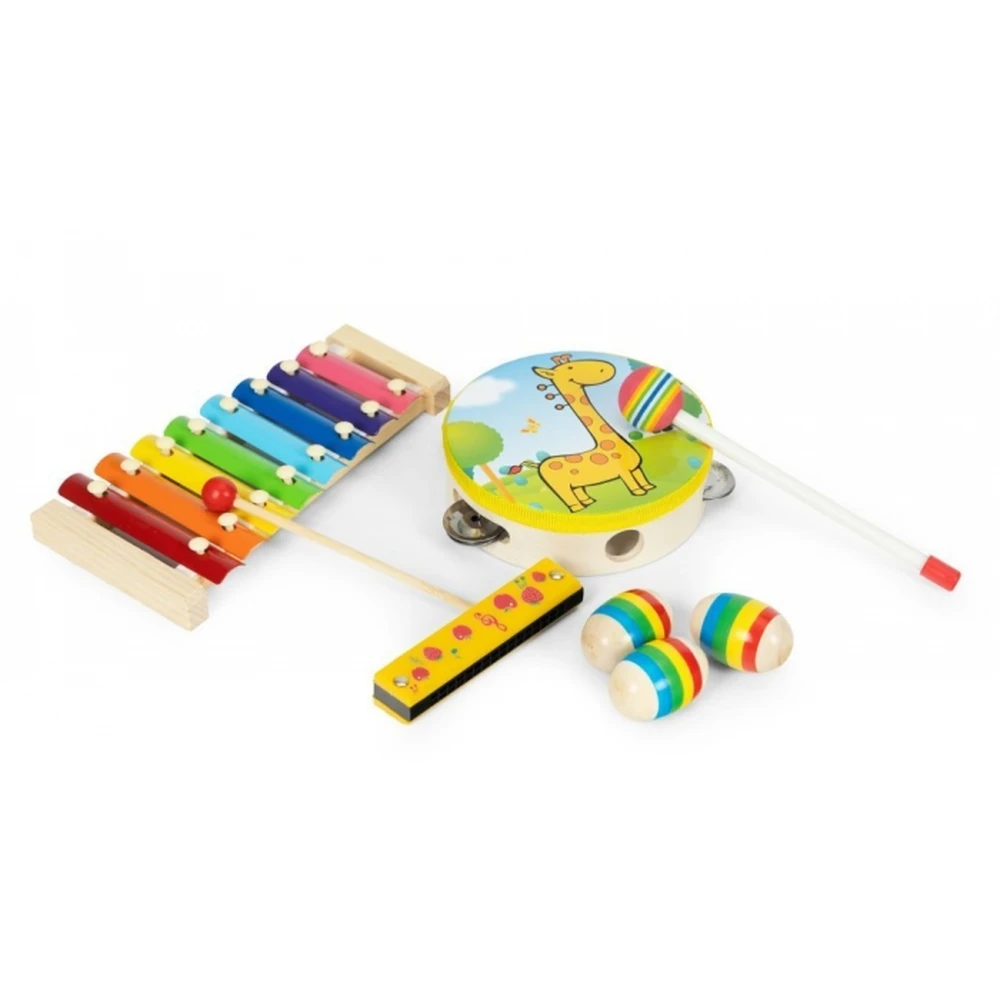 Set cu instrumente muzicale pentru copii din lemn, 14 instrumente, Ecotoys [3]