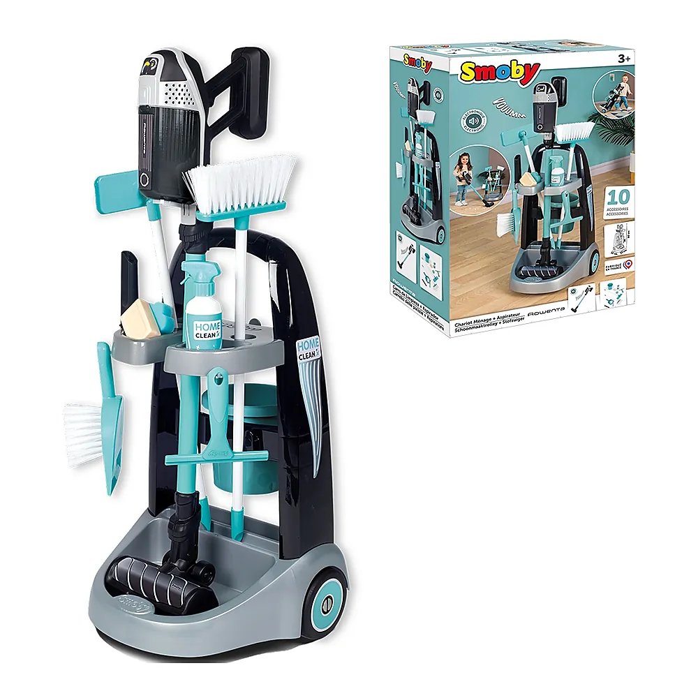 Set curatenie pentru copii cu troller si aspirator electronic Rowenta negru [12]