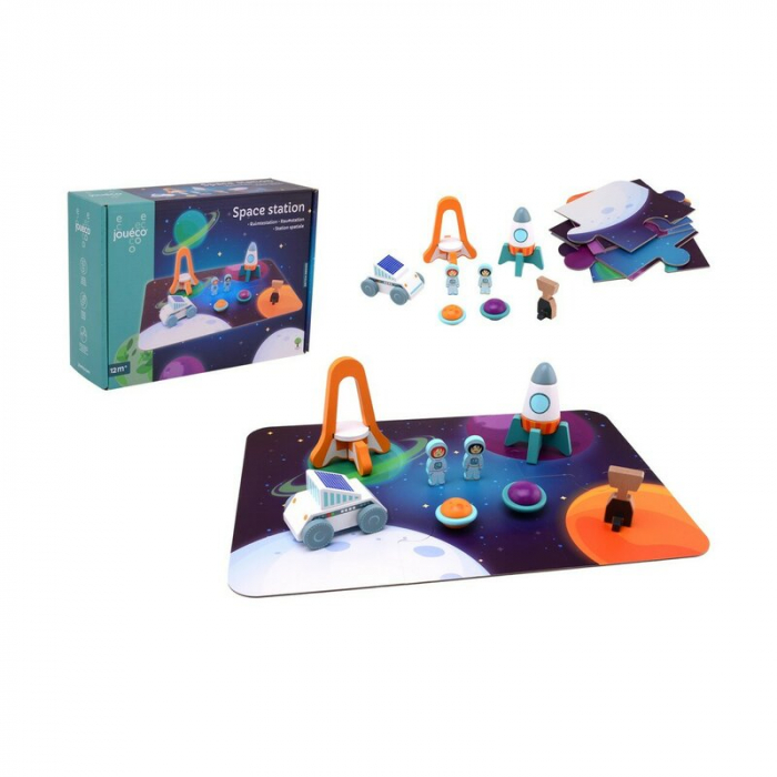 Set de joaca, Joueco, Statie spatiala, Include o plansa si 6 figurine in forma de elemente spatiale, 12 luni+, Multicolor [3]