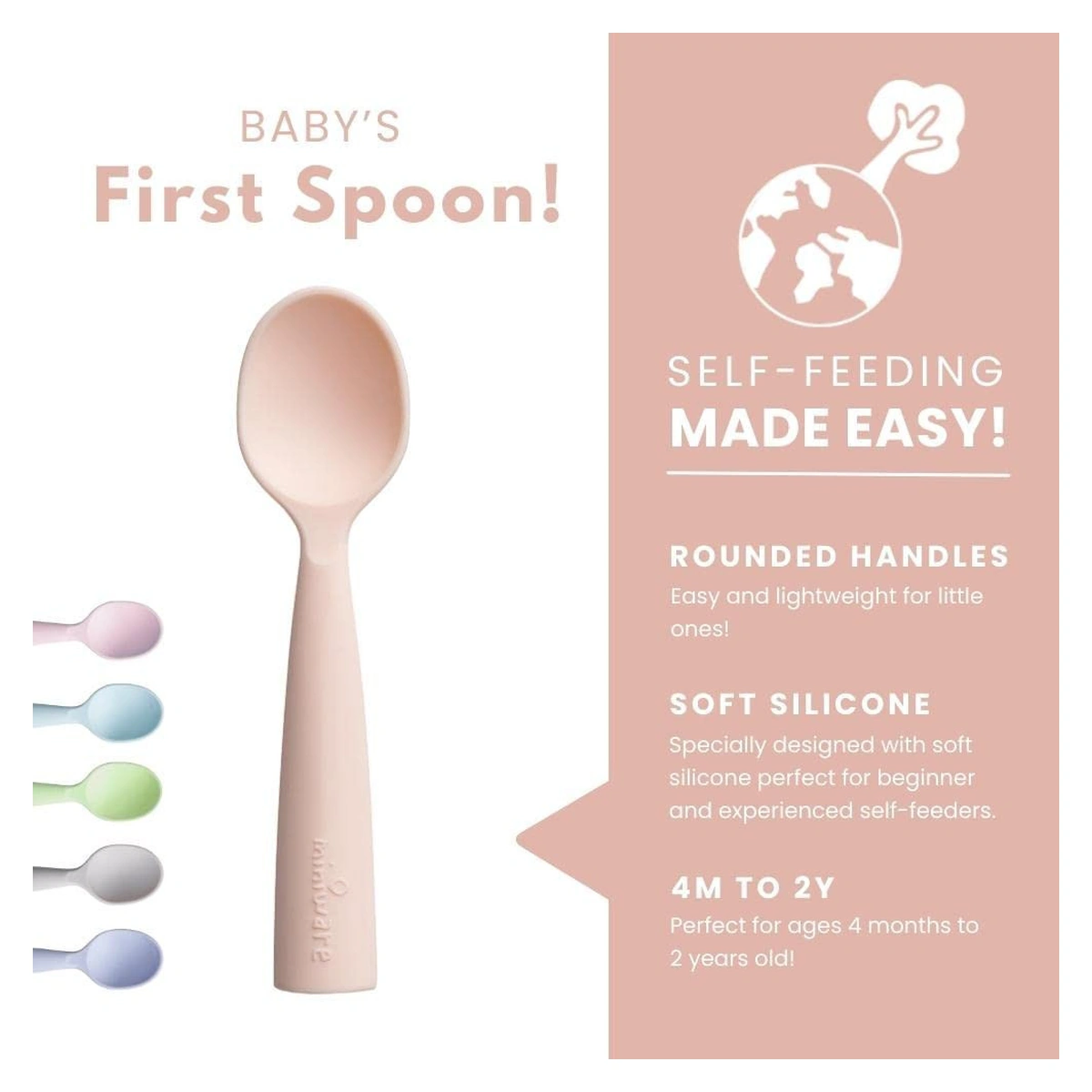 Set de lingurite bebelusi Miniware, 100% silicon alimentar, Grey+Cotton candy [3]