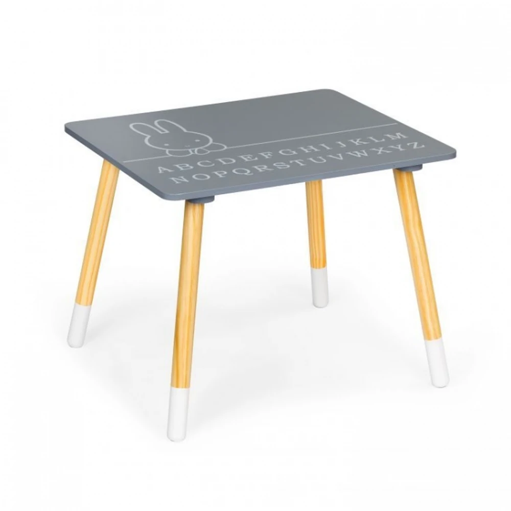 Set de masa cu alfabet si doua scaune in forma de iepuras pentru copii Ecotoys - Gri si natur [6]