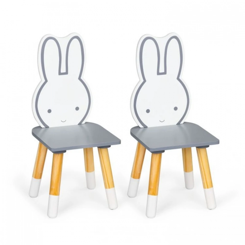 Set de masa cu alfabet si doua scaune in forma de iepuras pentru copii Ecotoys - Gri si natur [5]