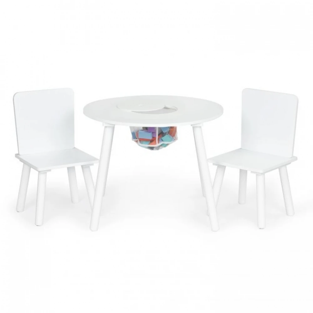 Set de masa cu doua scaune pentru copii si loc de depozitare jucarii Ecotoys - Alb [5]