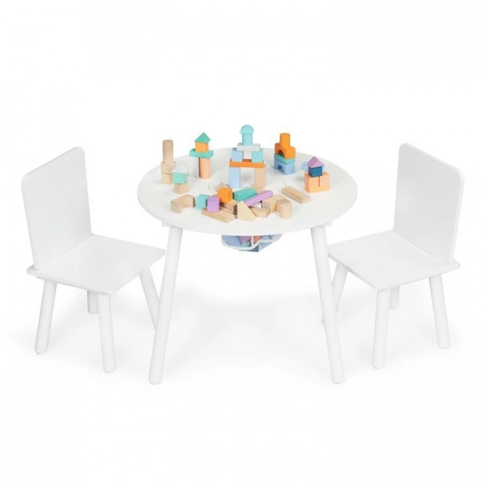 Set de masa cu doua scaune pentru copii si loc de depozitare jucarii Ecotoys - Alb [2]