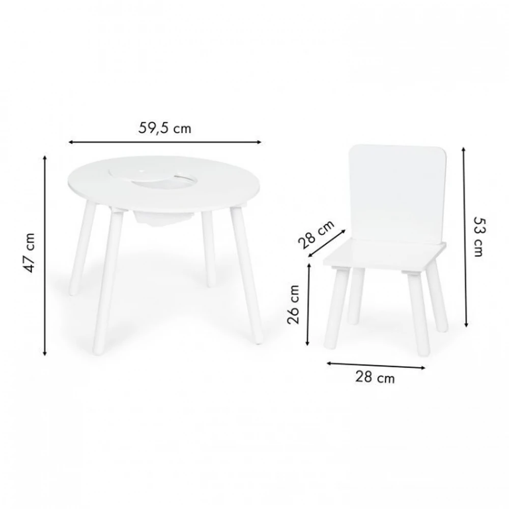 Set de masa cu doua scaune pentru copii si loc de depozitare jucarii Ecotoys - Alb [7]